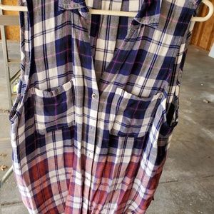 Light flannel, sleeveless plaid shirt